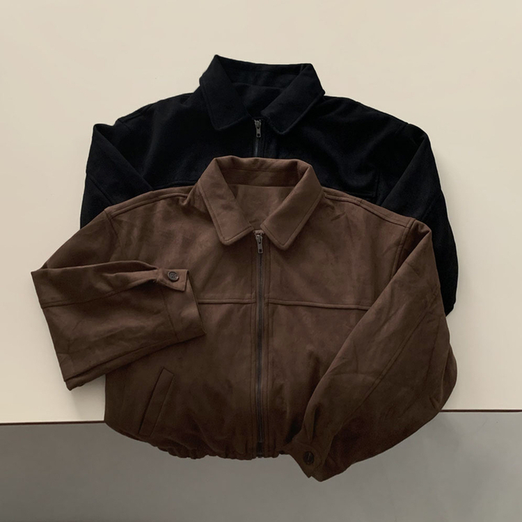 하나쯤은 있어야할 필수템오브제 스웨이드 카라 밴딩 크롭 자켓 점퍼