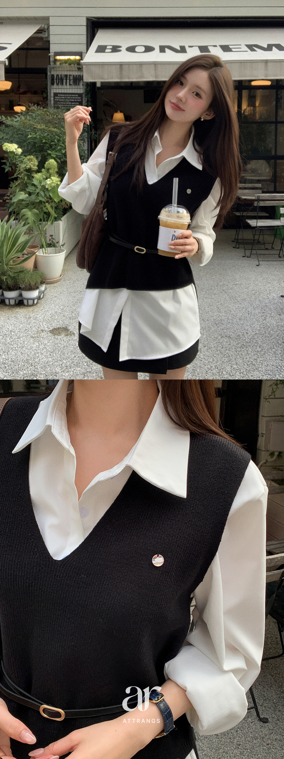 シャツ＆ニットベスト＋ベルトセット♥） シャツ・ニットベスト