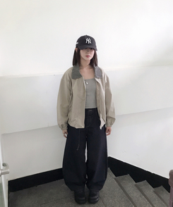 チェックバイカラーブルゾンジャケット BEIGE