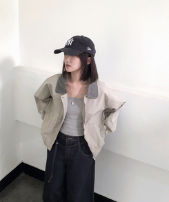 チェックバイカラーブルゾンジャケット BEIGE