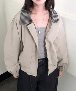チェックバイカラーブルゾンジャケット BEIGE