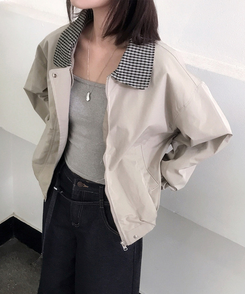 チェックバイカラーブルゾンジャケット BEIGE