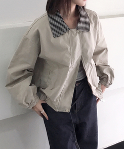 チェックバイカラーブルゾンジャケット BEIGE