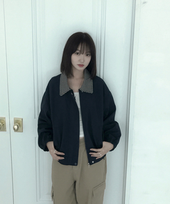 チェックバイカラーブルゾンジャケット NAVY