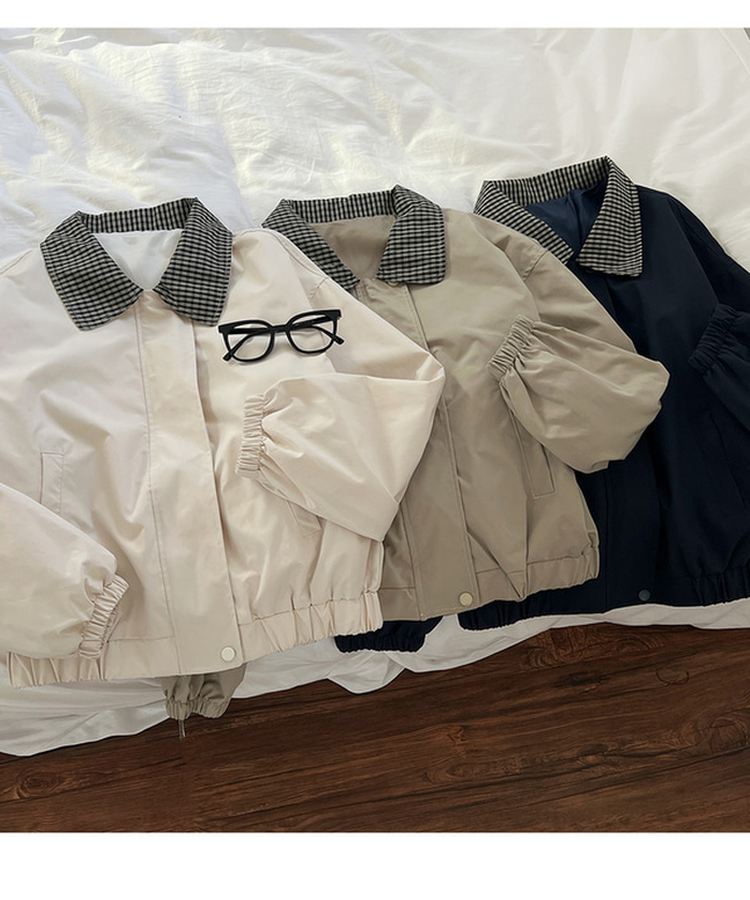 チェックバイカラーブルゾンジャケット