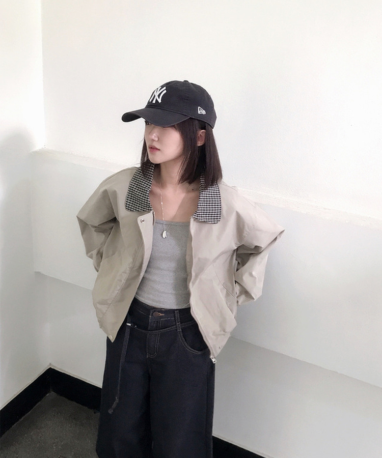 チェックバイカラーブルゾンジャケット BEIGE