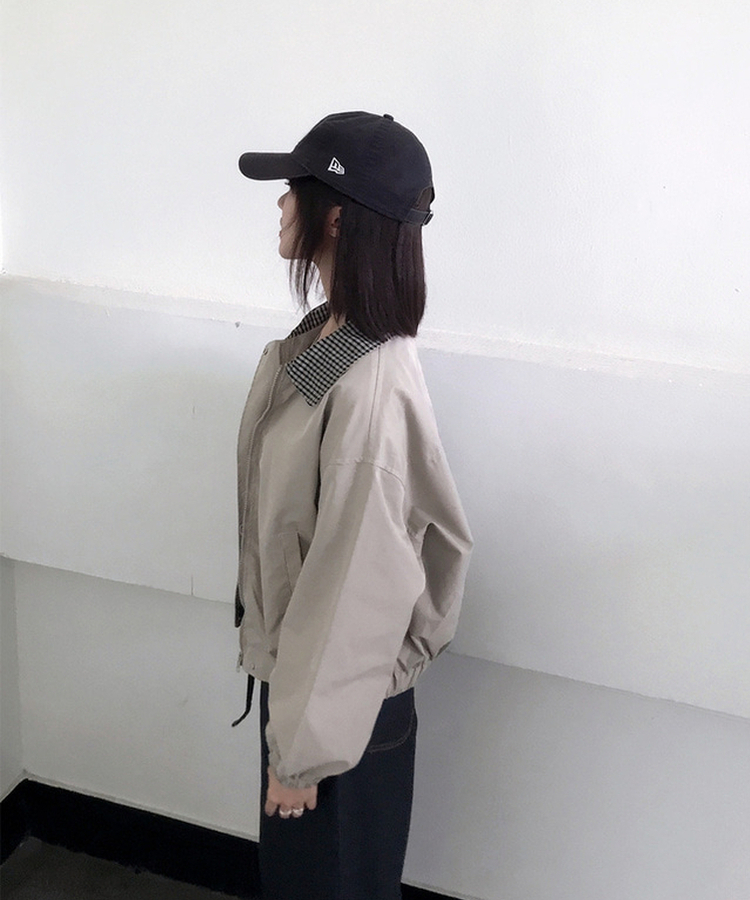 チェックバイカラーブルゾンジャケット BEIGE