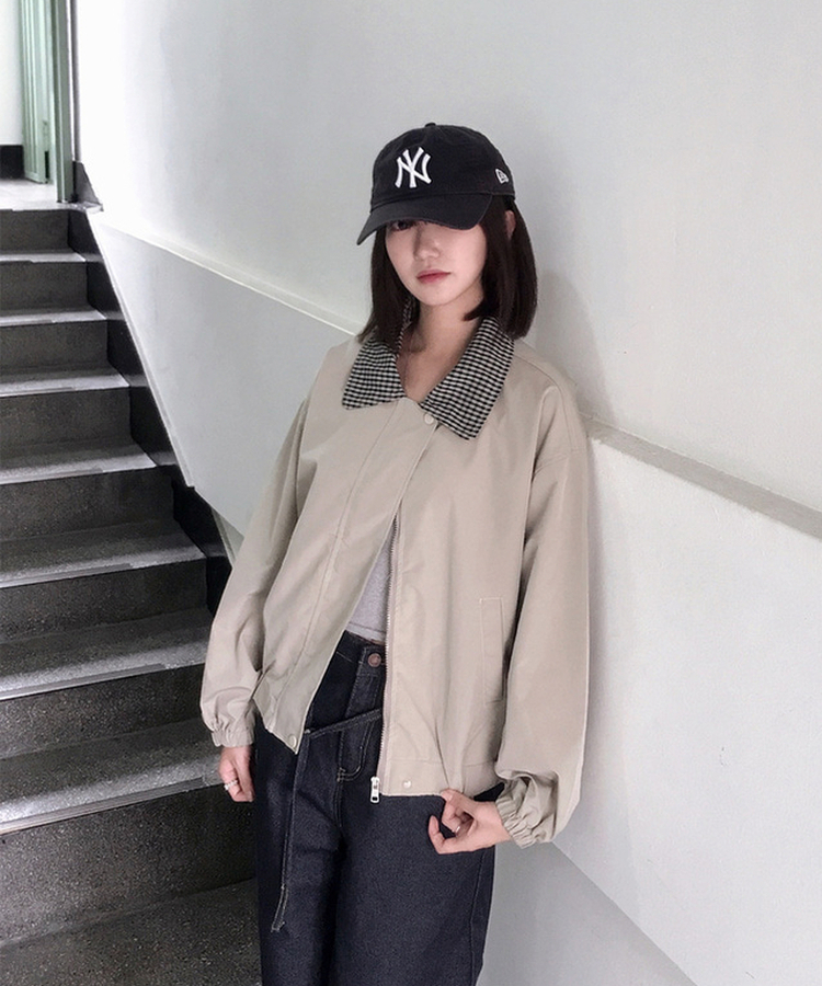 チェックバイカラーブルゾンジャケット BEIGE