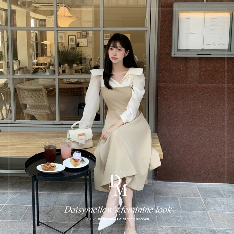 フェミニンカラーロングワンピース｜ロングワンピース｜韓国