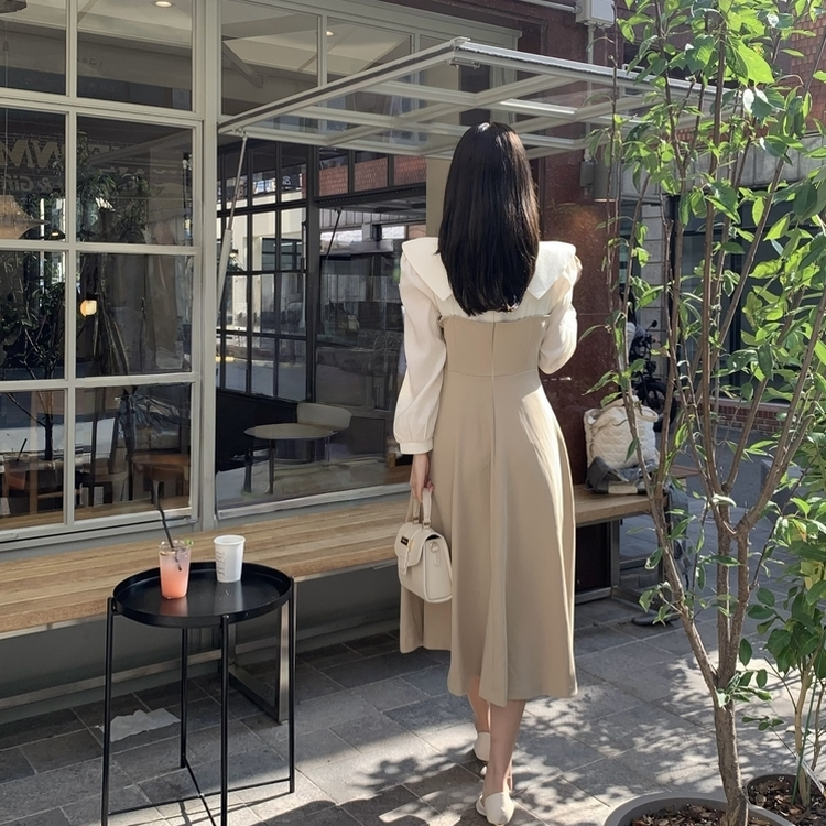 フェミニンカラーロングワンピース｜ロングワンピース｜韓国