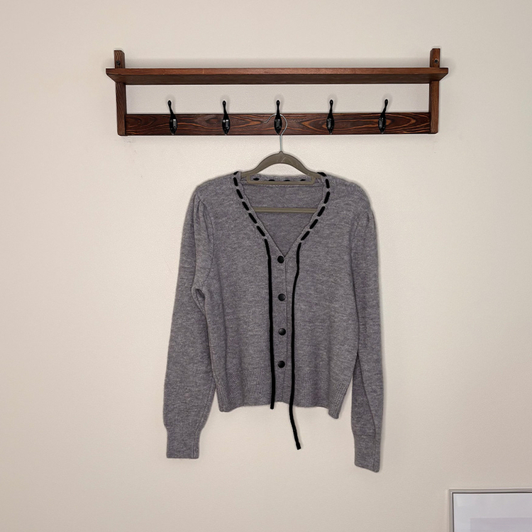 リボンボタンVネックニットカーディガン