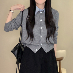 カラーレイヤード風ニットカーディガン GREY