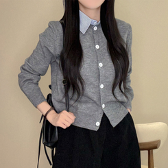 カラーレイヤード風ニットカーディガン GREY