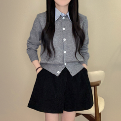 カラーレイヤード風ニットカーディガン GREY