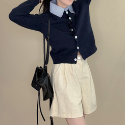 カラーレイヤード風ニットカーディガン NAVY