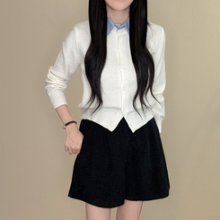 カラーレイヤード風ニットカーディガン WHITE