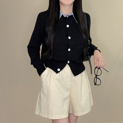 カラーレイヤード風ニットカーディガン BLACK