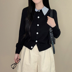 カラーレイヤード風ニットカーディガン BLACK