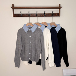 カラーレイヤード風ニットカーディガン