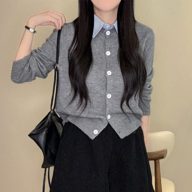 カラーレイヤード風ニットカーディガン GREY