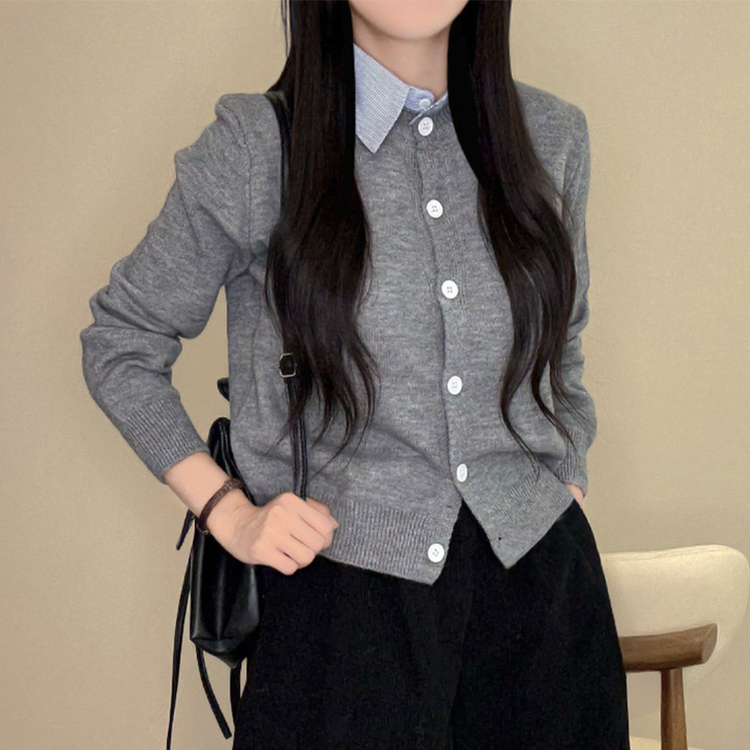 カラーレイヤード風ニットカーディガン GREY