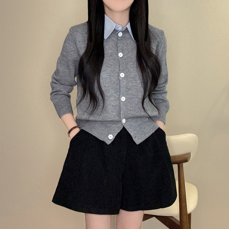 カラーレイヤード風ニットカーディガン GREY