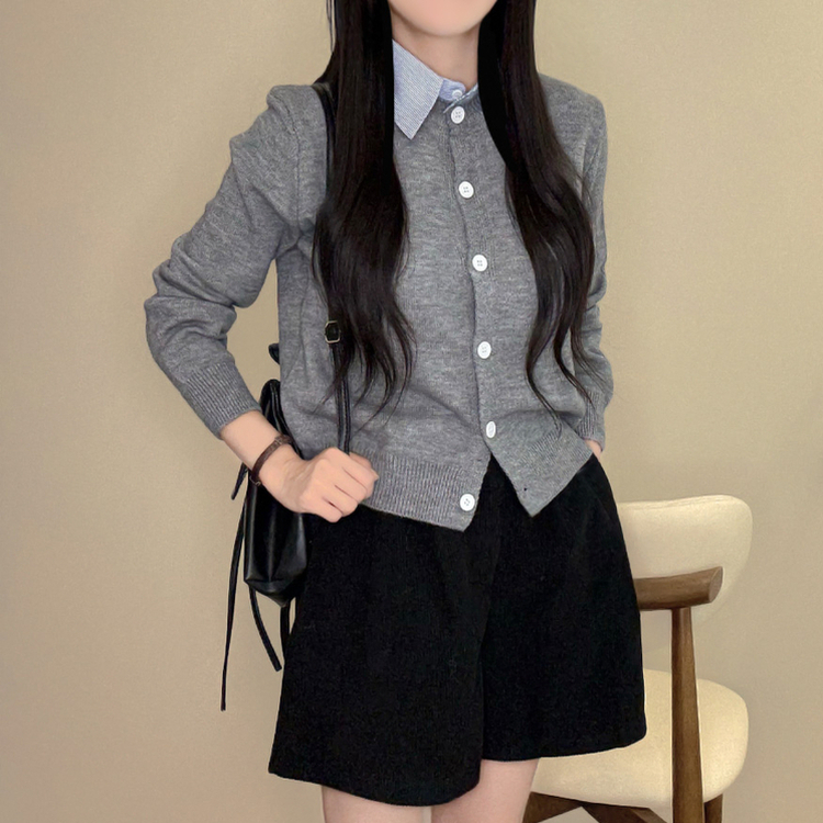 カラーレイヤード風ニットカーディガン GREY