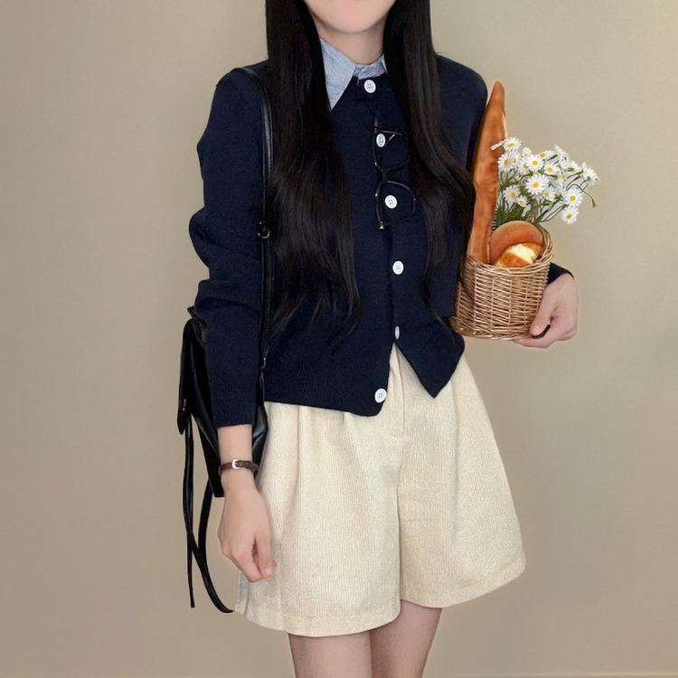 カラーレイヤード風ニットカーディガン NAVY