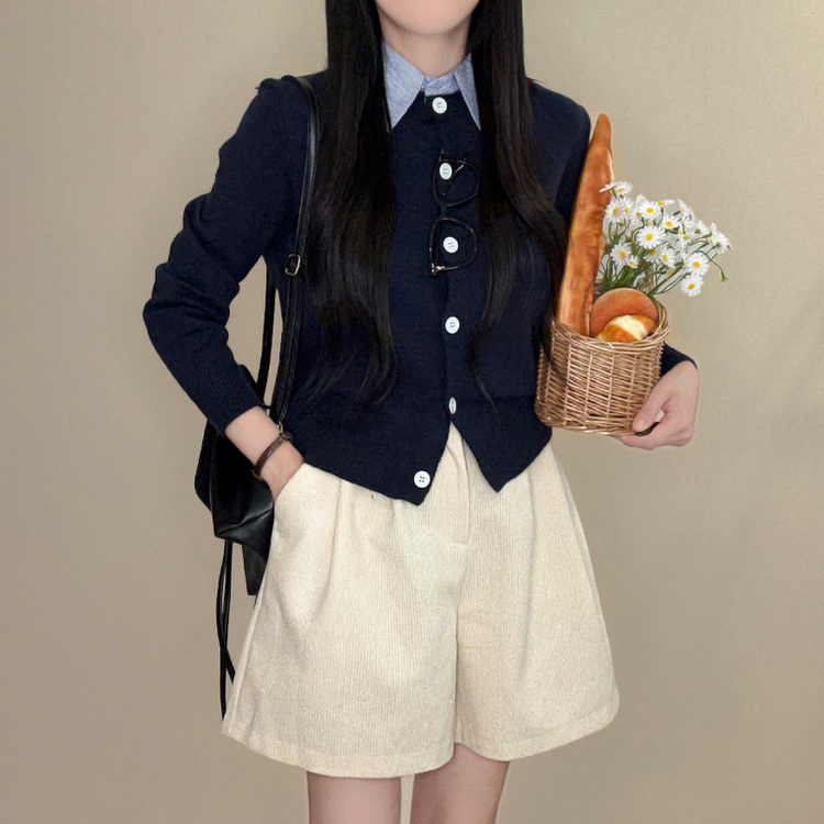 カラーレイヤード風ニットカーディガン NAVY