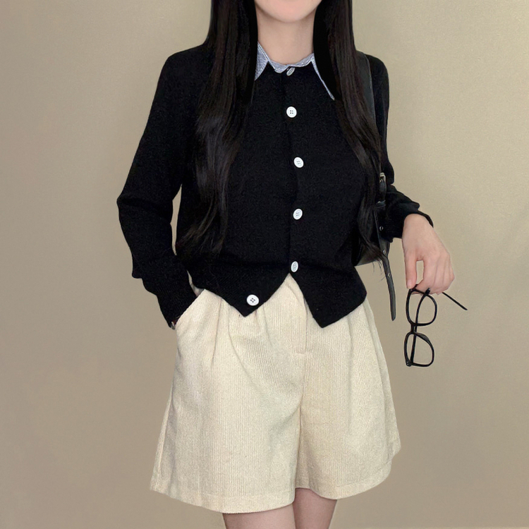 カラーレイヤード風ニットカーディガン BLACK