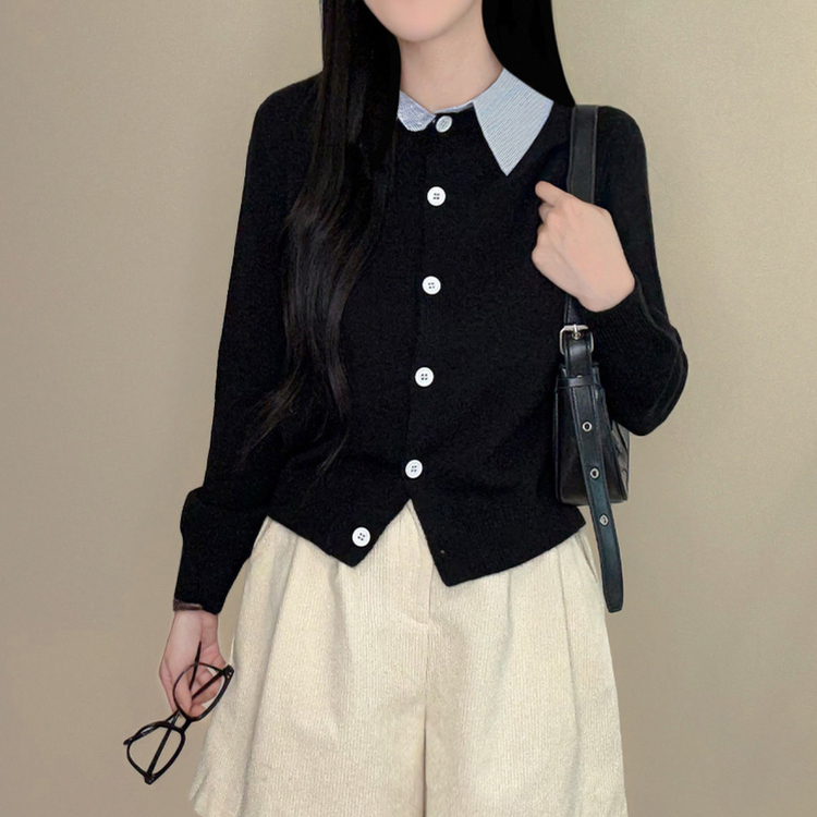 カラーレイヤード風ニットカーディガン BLACK