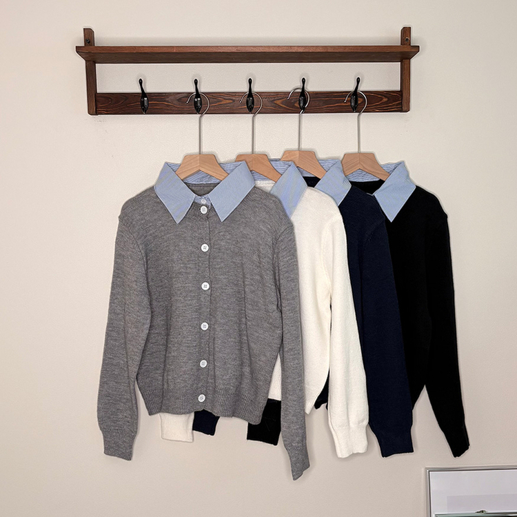 カラーレイヤード風ニットカーディガン