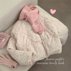 러블리 빈티지 잔꽃 패턴 플라워 모리걸 크롭 패딩