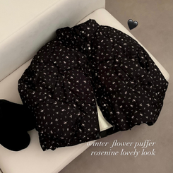 러블리 빈티지 잔꽃 패턴 플라워 모리걸 크롭 패딩