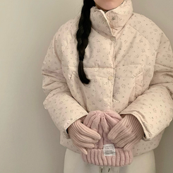 러블리 빈티지 잔꽃 패턴 플라워 모리걸 크롭 패딩 핑크