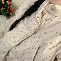 러블리 빈티지 잔꽃 패턴 플라워 모리걸 크롭 패딩 핑크