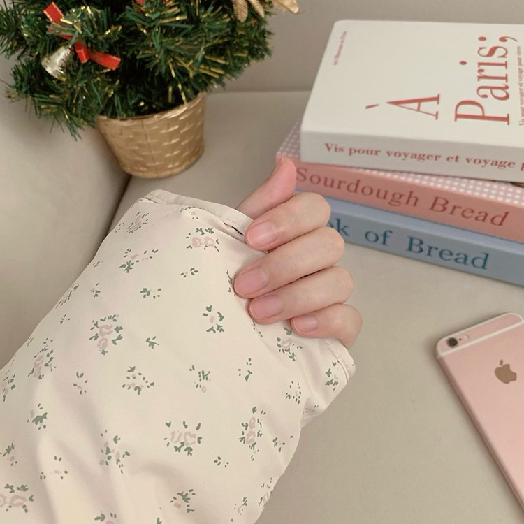 러블리 빈티지 잔꽃 패턴 플라워 모리걸 크롭 패딩 핑크