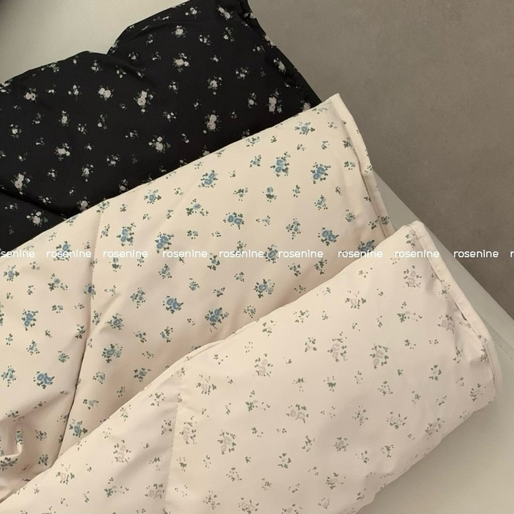 러블리 빈티지 잔꽃 패턴 플라워 모리걸 크롭 패딩