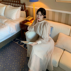 ホルターシフォンシャーリングロングワンピース BEIGE