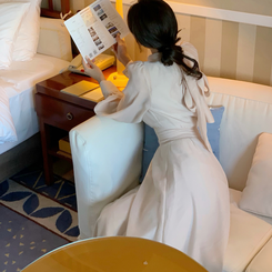 ホルターシフォンシャーリングロングワンピース BEIGE