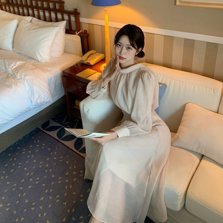 ホルターシフォンシャーリングロングワンピース BEIGE