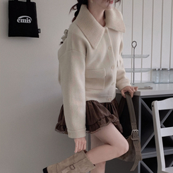 귀여움 조절가능,카라 2가지 스타일링 루즈핏 숏코트 자켓 베이지