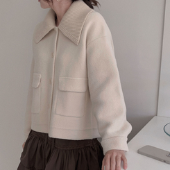 귀여움 조절가능,카라 2가지 스타일링 루즈핏 숏코트 자켓 베이지