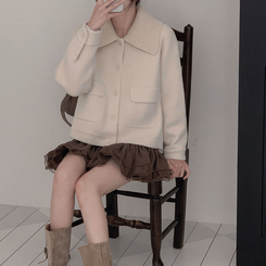 귀여움 조절가능,카라 2가지 스타일링 루즈핏 숏코트 자켓 베이지