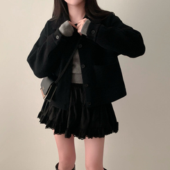 귀여움 조절가능,카라 2가지 스타일링 루즈핏 숏코트 자켓 블랙