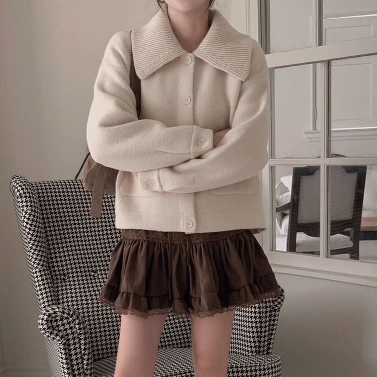 귀여움 조절가능,카라 2가지 스타일링 루즈핏 숏코트 자켓 베이지