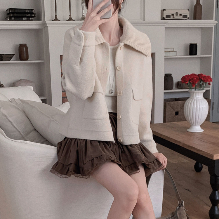 귀여움 조절가능,카라 2가지 스타일링 루즈핏 숏코트 자켓 베이지