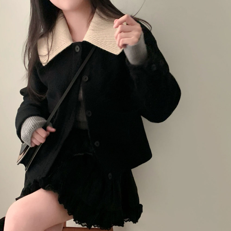 귀여움 조절가능,카라 2가지 스타일링 루즈핏 숏코트 자켓 블랙