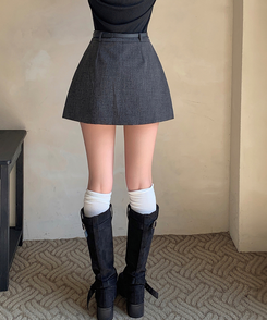 【ベルト付き】モダンスリットミニパンツスカート GREY