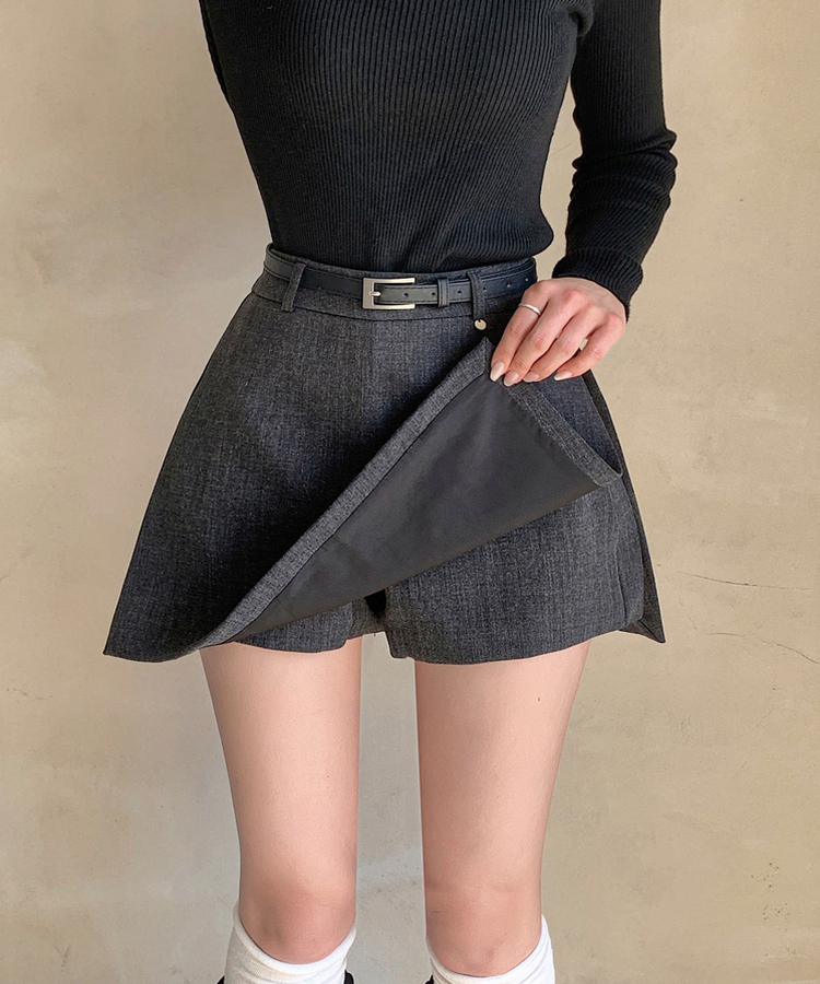 【ベルト付き】モダンスリットミニパンツスカート GREY